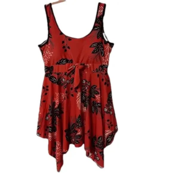 DANIFY  Red & Black Floral‎ Tummy Control Handkerchief Hem Swimdress Swimsuit 14 - Picture 11 of 11